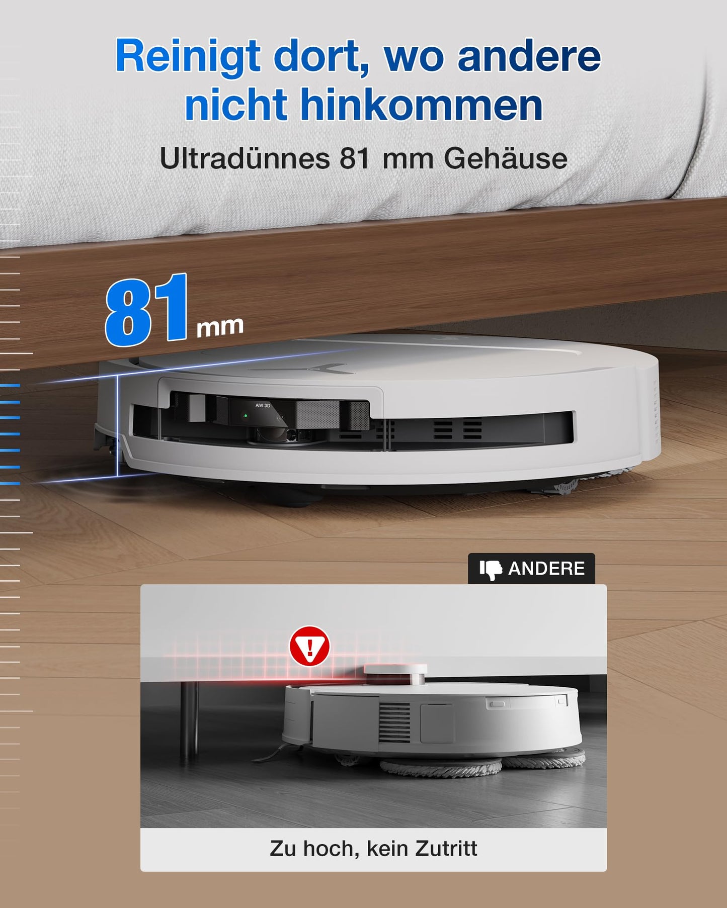 ECOVACS DEEBOT T50 Omni Gen2 robot vacuum cleaner with wiping function, 21,000 Pa, extendable side brush and mop, ZeroTangle 2.0, mop wash with 75°C hot water, all-in-one station, 81 mm, silver white
