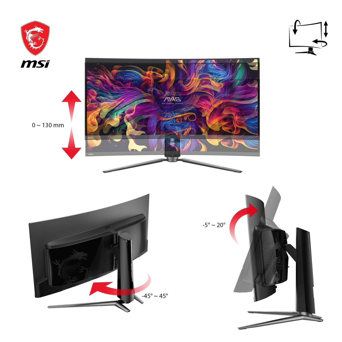 MSI MAG 341CQPA QD-OLED Monitor de Gaming Curbat de 34 inch UWQHD 1800R, 3440 x 1440 Quantum Dot OLED, 175 Hz / 0,03 ms, 99% DCI-P3, ΔE≤2, DisplayHDR True Black 400, KVM–DP 1.4a, HDMI 2.1, USB Typ C - 4711377389556