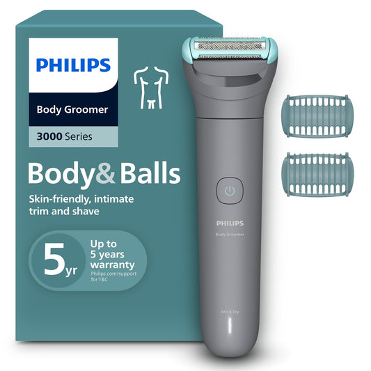 Philips Bodygroom 3000 Series – Men's trimmer with triple protection shaving system, for trimming and shaving in the intimate area, close and particularly gentle, 100% showerproof, 80 minutes of runtime, BG3480/15