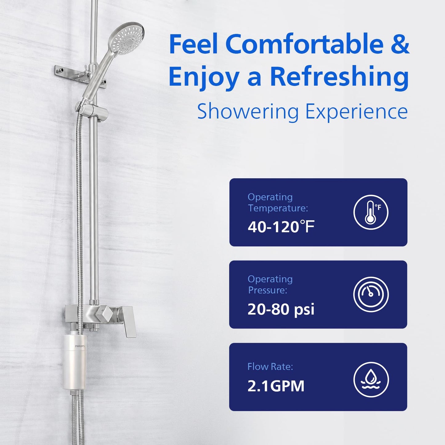 Philips Water - Inline shower filter - Reduces chlorine by up to 99 percent, Suitable for all shower hoses and taps, White - AWP1775/10