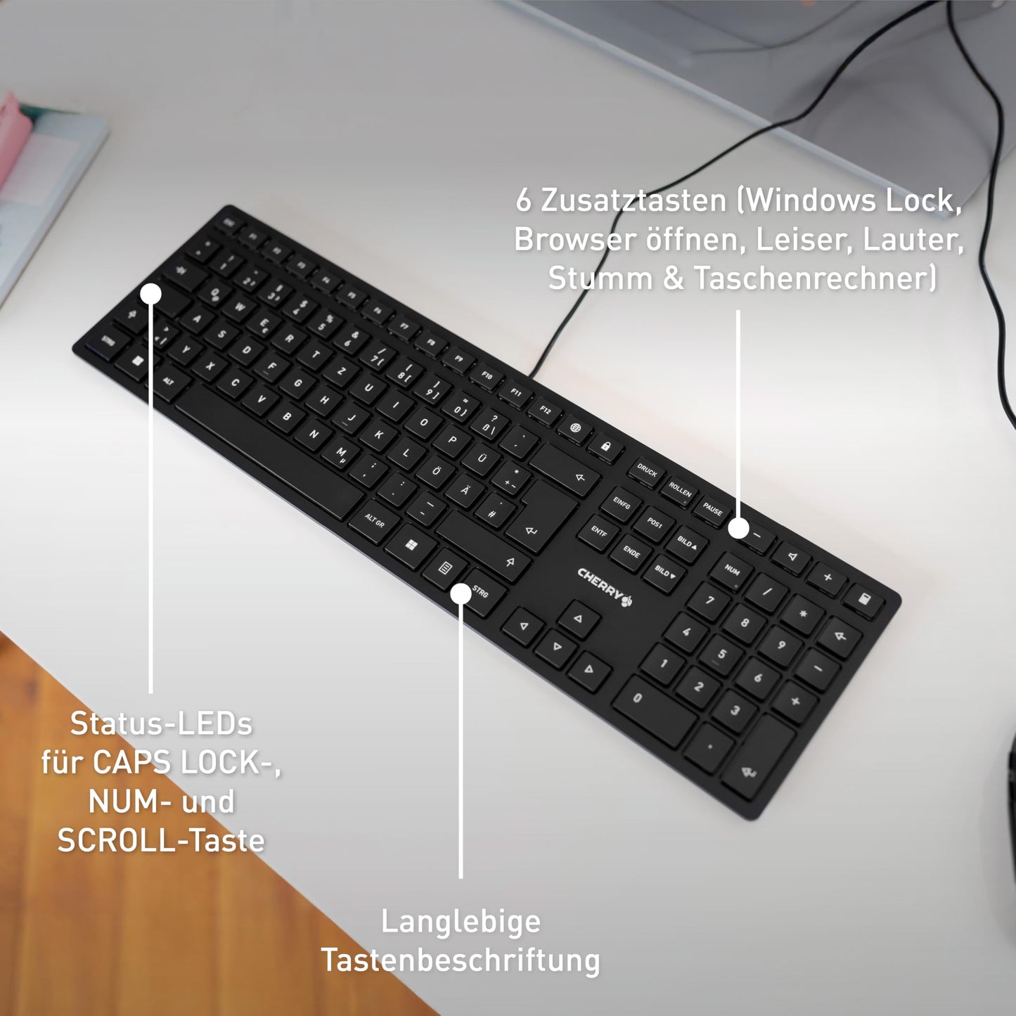CHERRY KC 6000 Slim - USB Keyboard - Ultra-flat design - Wired - German layout - QWERTZ keyboard - Black - JK-1600DE-2