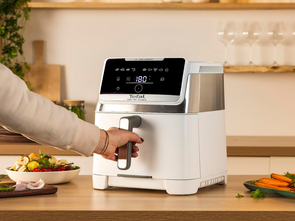 Tefal Easy Fry Silence Air Fryer, 7 L capacity, Silent technology, 10 preset programs, up to 8 servings, removable front element, white, EY8421E0