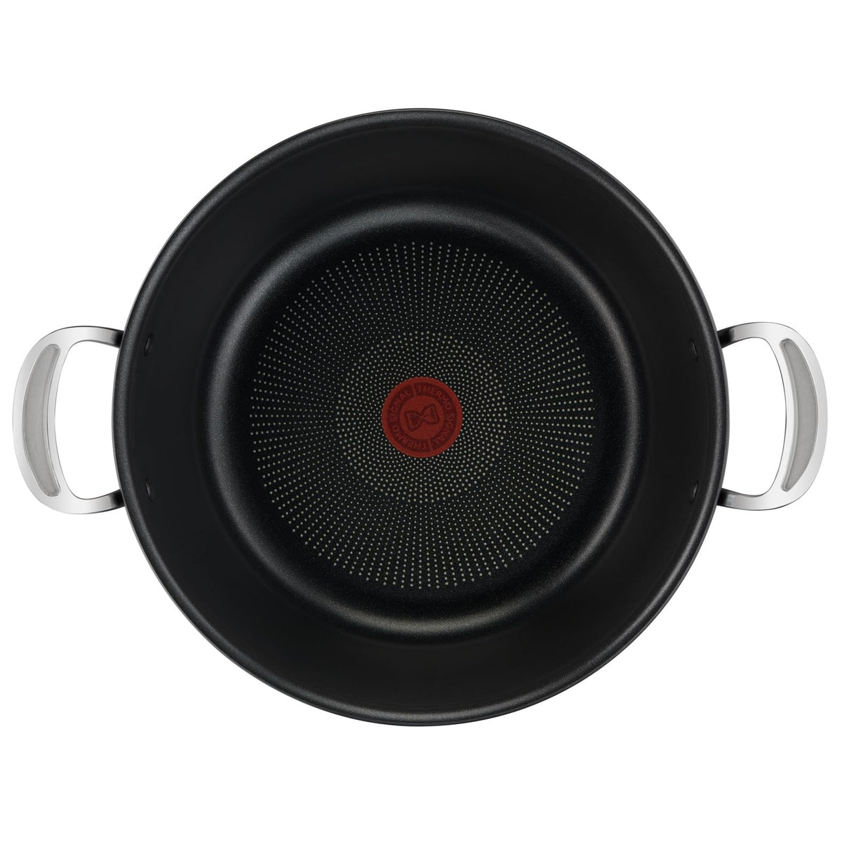 Set de gătit Tefal Jamie Oliver, oală cu fund harteloxat pentru inducție de 30 cm, cu strat antiaderent, ideală pentru cantități mari, cu semnal termic la temperatura optimă de prăjire, inox/negru, H91254 - H9125444