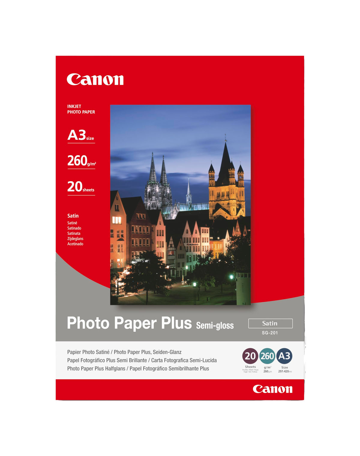 Canon Photo Paper SG-201 Plus Satin Gloss - DIN A3 20 Sheets for Inkjet Printers - PIXMA Printers (260 g/m²), 1686B026