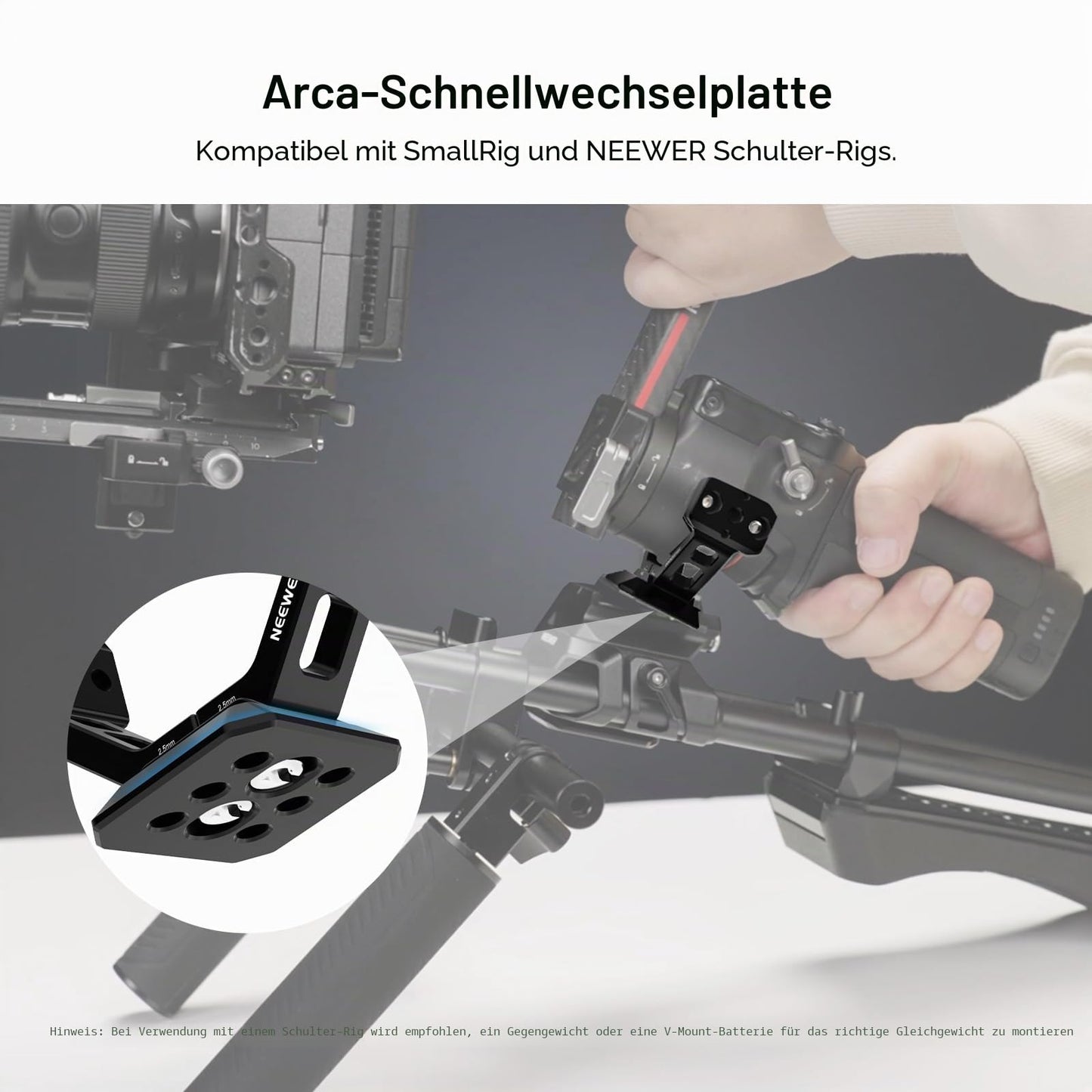 NEEWER Gimbal Mount for RS5/RS4/RS4 Pro/RS3/RS Pro, Arca Type Quick Release Shoulder Rig NATO Rail Camera Stabilizer Adapter Compatible with DJI SmallRig V Mount Battery Photography Accessories, GA031