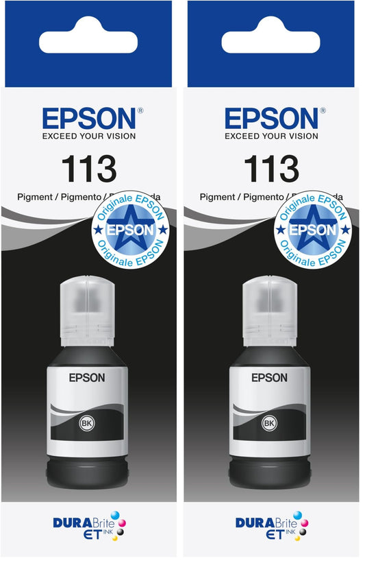 Epson EcoTank 113 Original Ink Bottle, Black, Pigment Ink (Pack of 2) - EPST06B140
