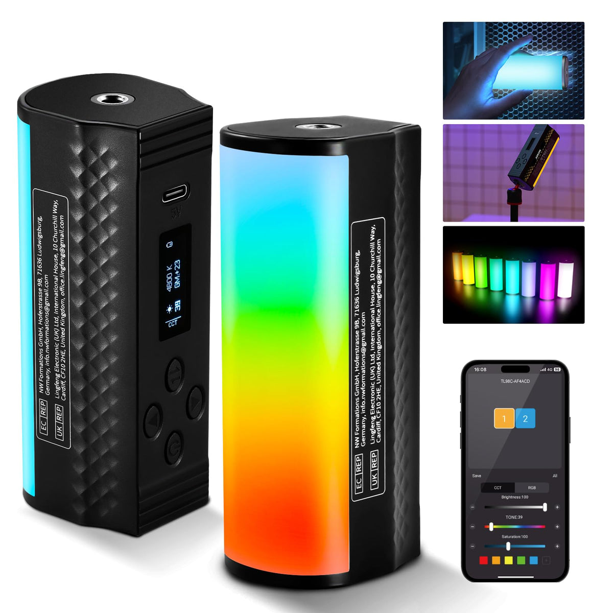 NEEWER Pro Magnetic Hand Light Stick with APP DMX Control/Custom Effects/Light Group, 360° Full RGB, 2600mAh 2500~10000K Dimmable LED Video Light CRI97 17 Scenes for Video Streaming, TL98C