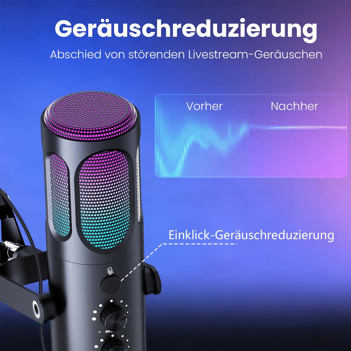 Ortizan USB gaming microphone PC with swivel arm, mute and monitoring - C1