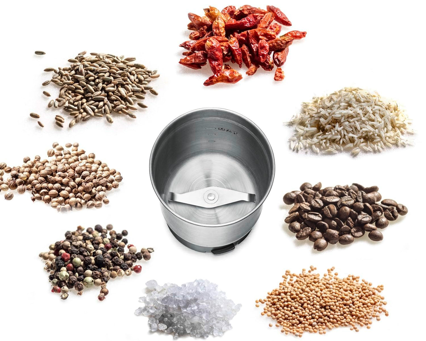 ROMMELSBACHER spice and coffee mill EGK 200, 2 stainless steel containers with impact knife & special knife, capacity 70 g, grinding level selectable over grinding time, also for pesto, spices, nuts, sugar, 200 watts
