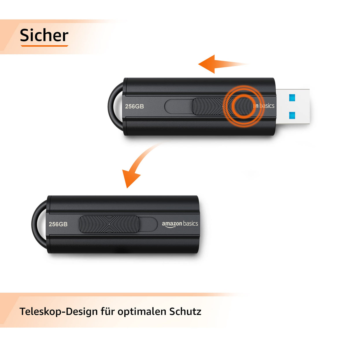 Amazon Basics USB-Stick 256 GB cu USB 3.0, până la 130 MB/s viteză de citire, Negru - LS21USB256G1
