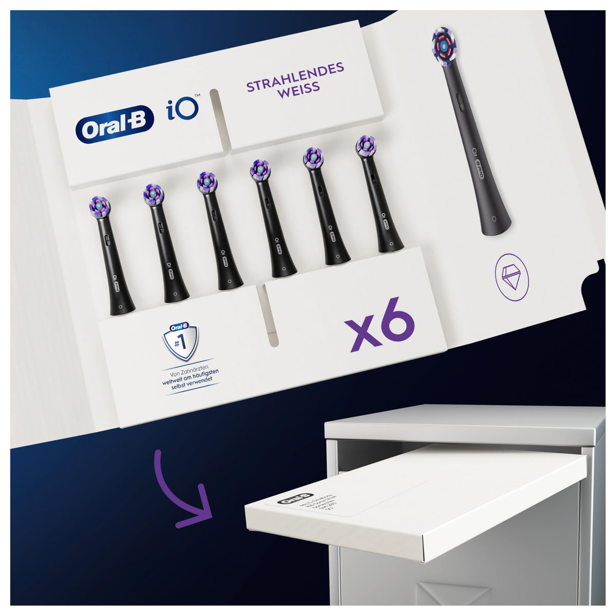 Oral-B iO Radiant White Replacement Brush Heads for Electric Toothbrush, 6 pieces, whitening tooth cleaning, original brush head for Oral-B iO toothbrushes, mailbox-friendly packaging, Black - 8006540854587