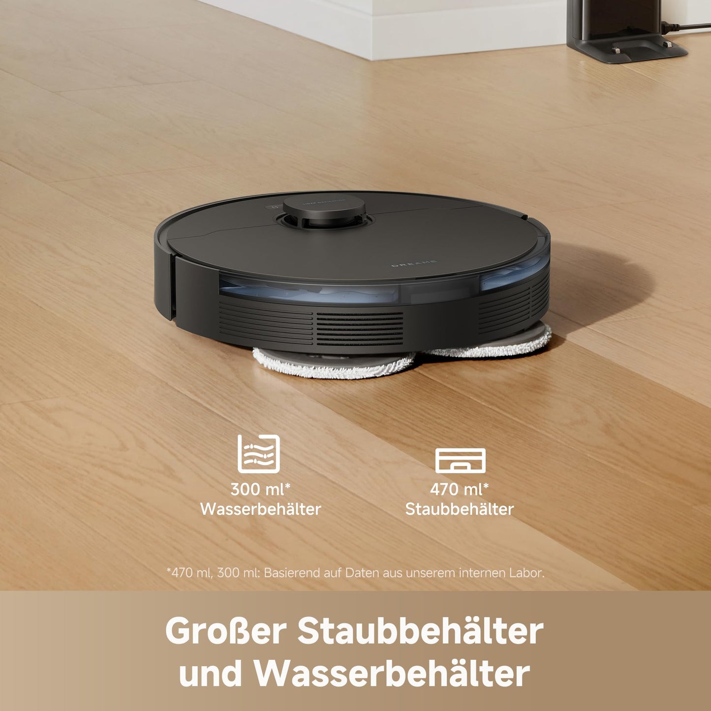 DREAME L10s Pro Gen3, intelligent vacuum and mopping robot, Vormax suction power with 13,000 Pa, DuoScrub mopping system, automatic mop lifting by 7 mm, powerful carpet cleaning, 5,200 mAh battery, black - RLL42SDA