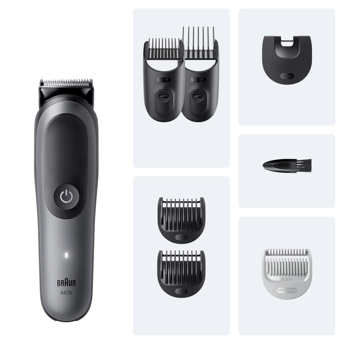 Braun Multigroom All-in-One Series 5, 7-in-1 Trimmer, AIO5520, Gray - 7500435245128
