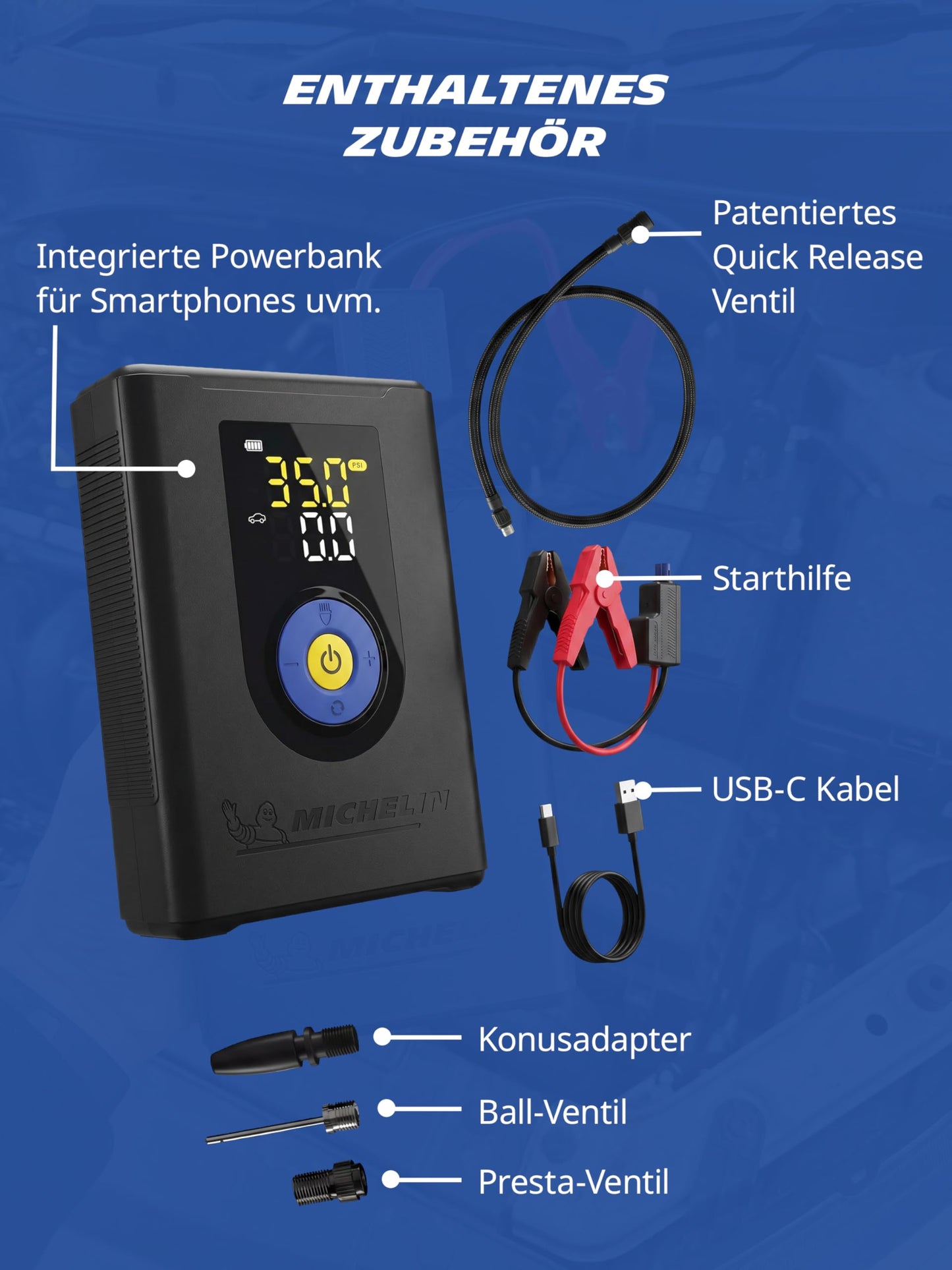 MICHELIN Air Power Max Hybrid battery compressor with jump starter & power bank - 61013