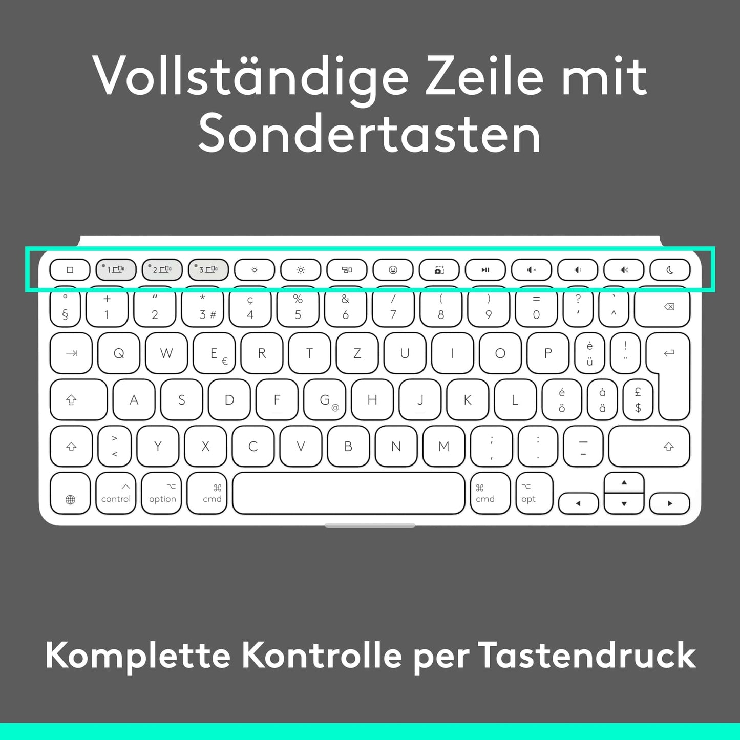 Logitech Keys-to-Go 2, mobile Bluetooth keyboard for tablets with integrated protective cover, slim, wireless keyboard for Windows, Android, Linux, iPad, iPhone, Mac, Apple TV, DEU QWERTZ - light gray - 920-012965