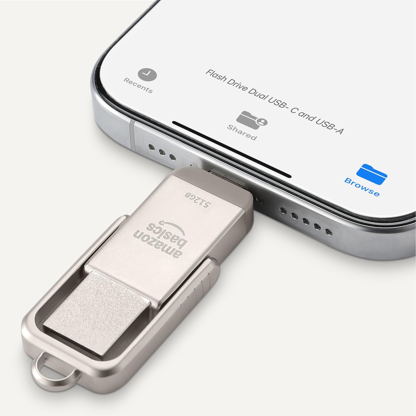 Amazon Basics USB memory stick, USB stick with two ports (USB-C and USB-A), 512GB, champagne silver - LS25USBC512G1