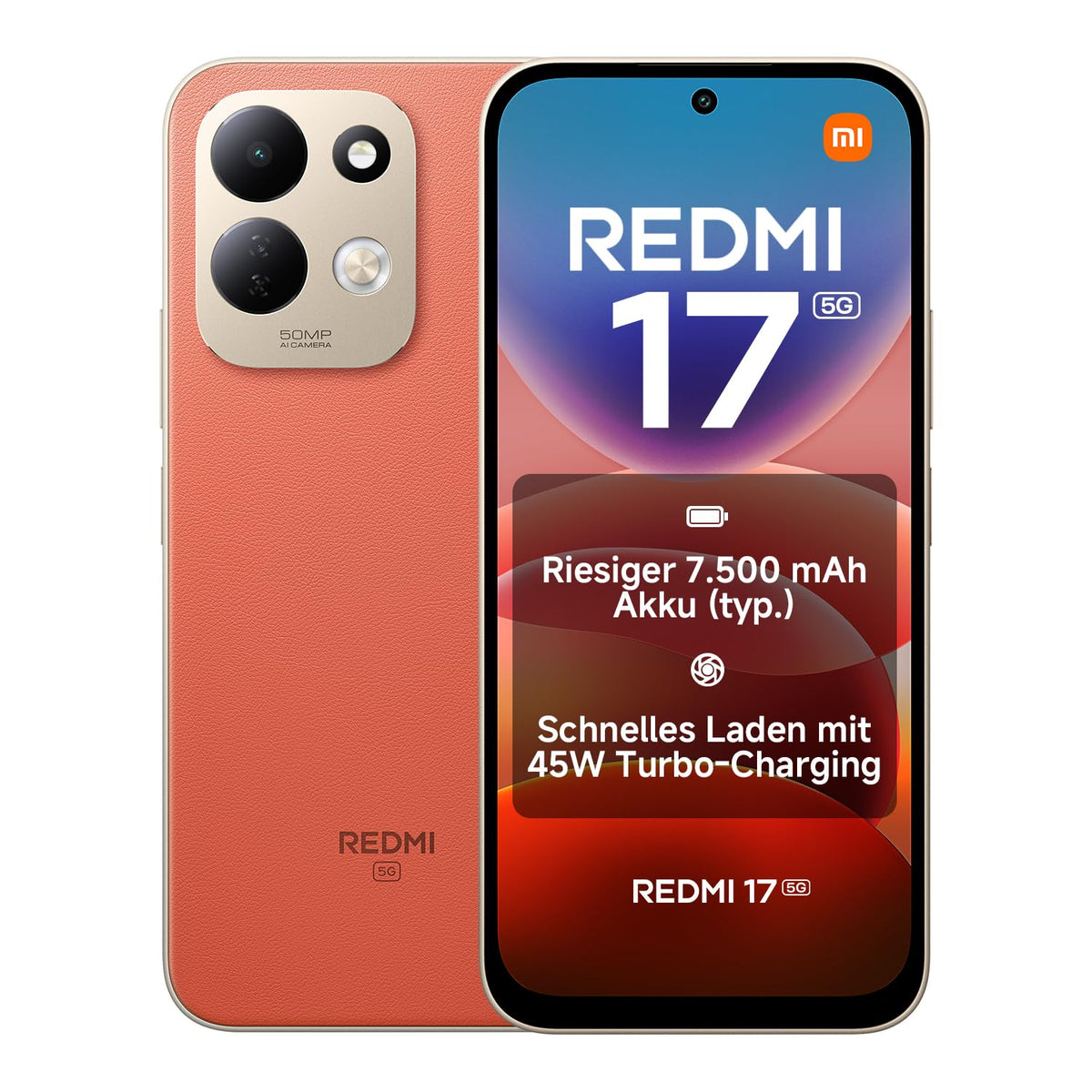 Xiaomi REDMI 17 5G, Smartphone 4+256 GB, Portocaliu, Akku 7500mAh, Încărcare 45W