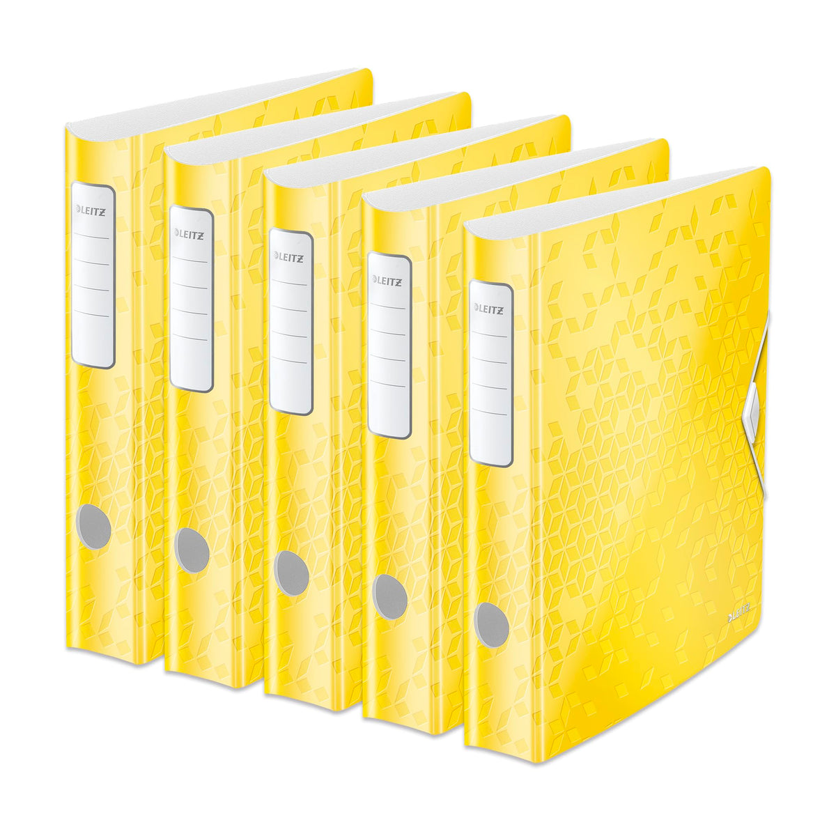 Leitz quality folder 180° Active WOW, pack of 5, A4, narrow, rounded spine, 6.5 cm wide, elastic band closure, light polyfoam, plastic folder, WOW series, yellow, 11070016 - 11070016-5