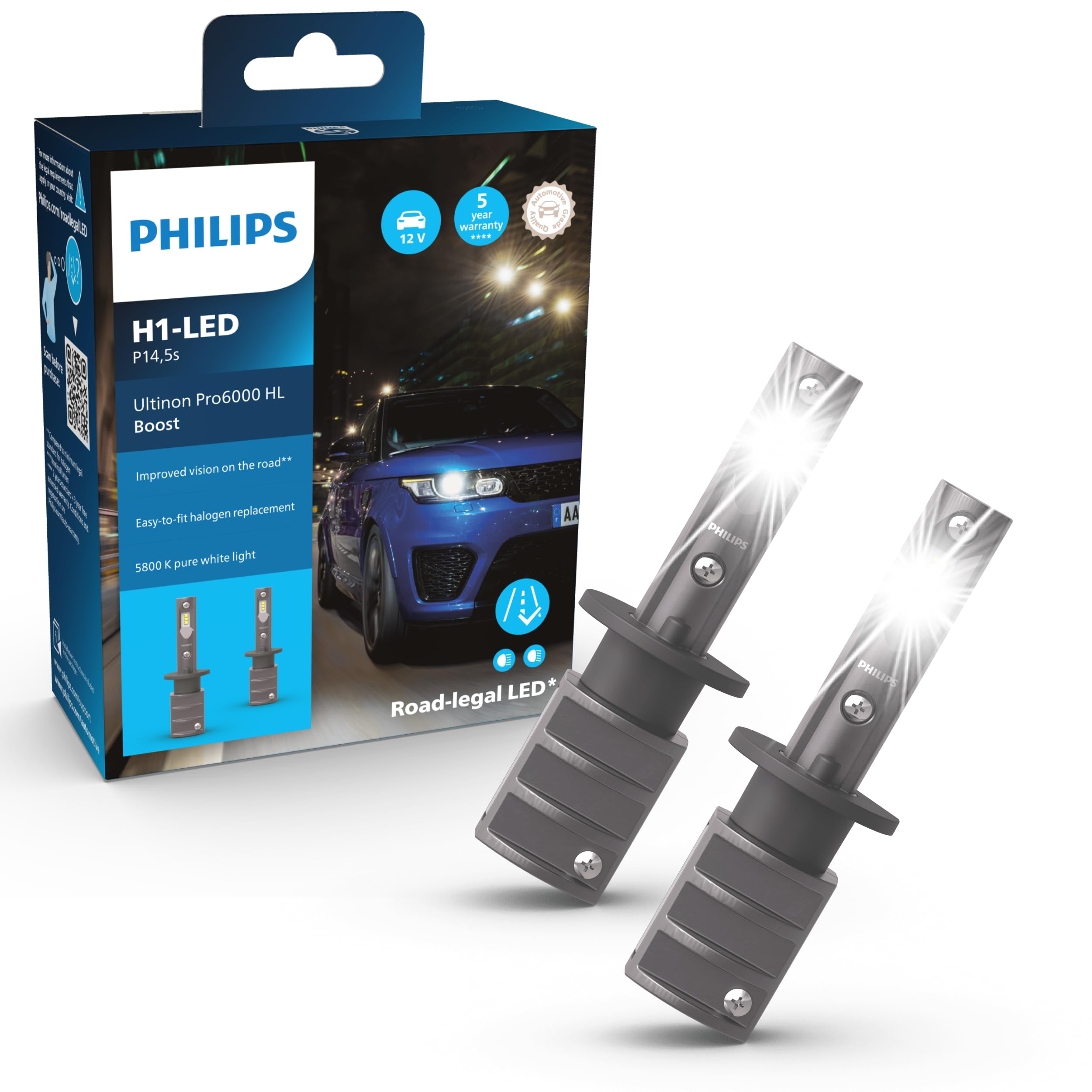 Philips Ultinon Pro6000 Boost H1-LED headlight bulb with street approval*, 5,800K, gray - 2759794