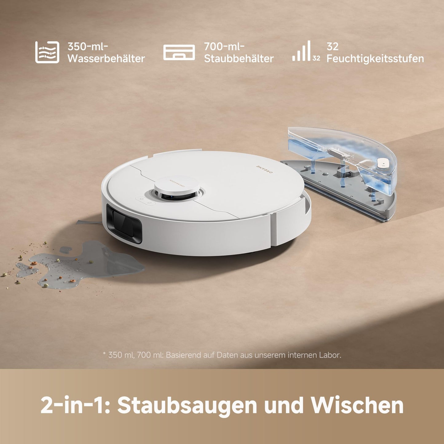 dreame D20 robot vacuum cleaner, 13,000 Pa suction power, DuoBrush for pet hair, LDS navigation, 2-in-1: vacuuming and mopping, hard floors and carpets, 5,200 mAh battery, app and voice control - RLD35GA