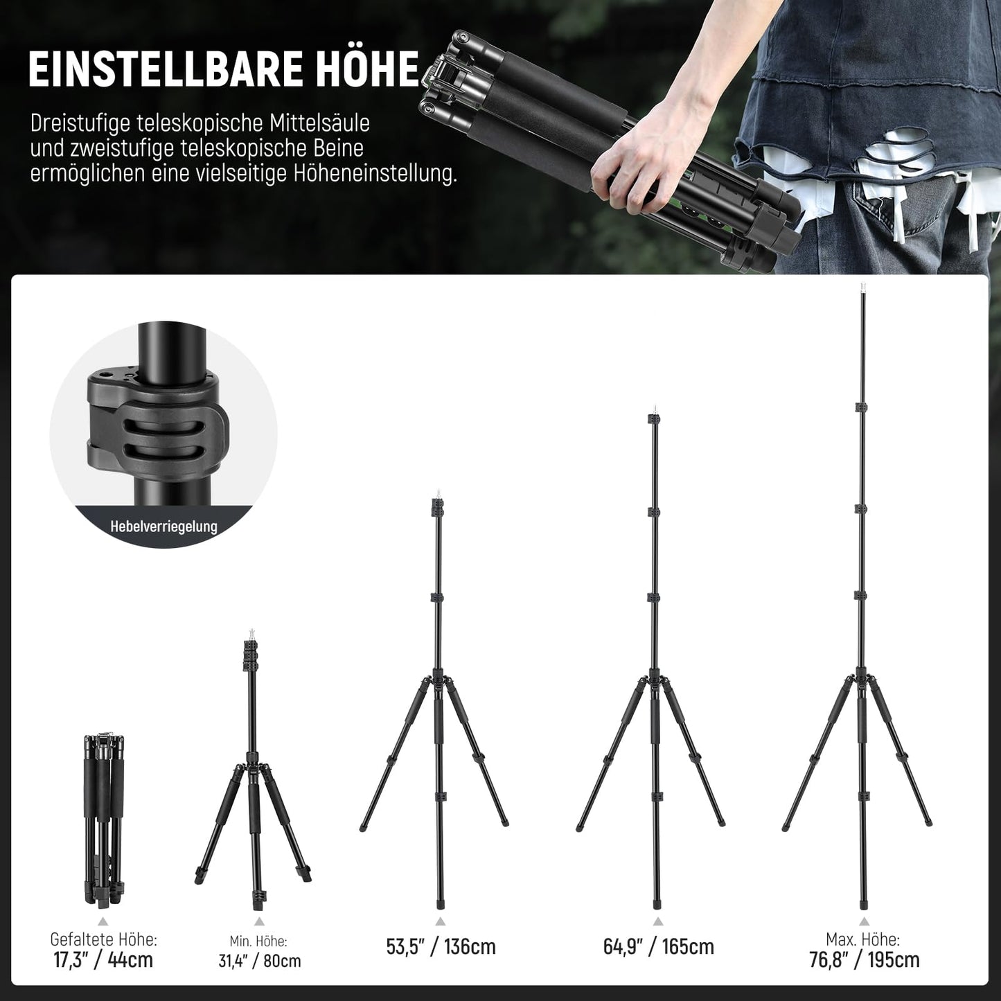 NEEWER Photography Light Stand, 47-195cm (1.5-6.4 ft) Aluminum Tripod with Reversible Studio Lighting, Smartphone Video Tripod with 1/4" Screw for Flash Camera Softbox, 2kg Load Capacity, ST195