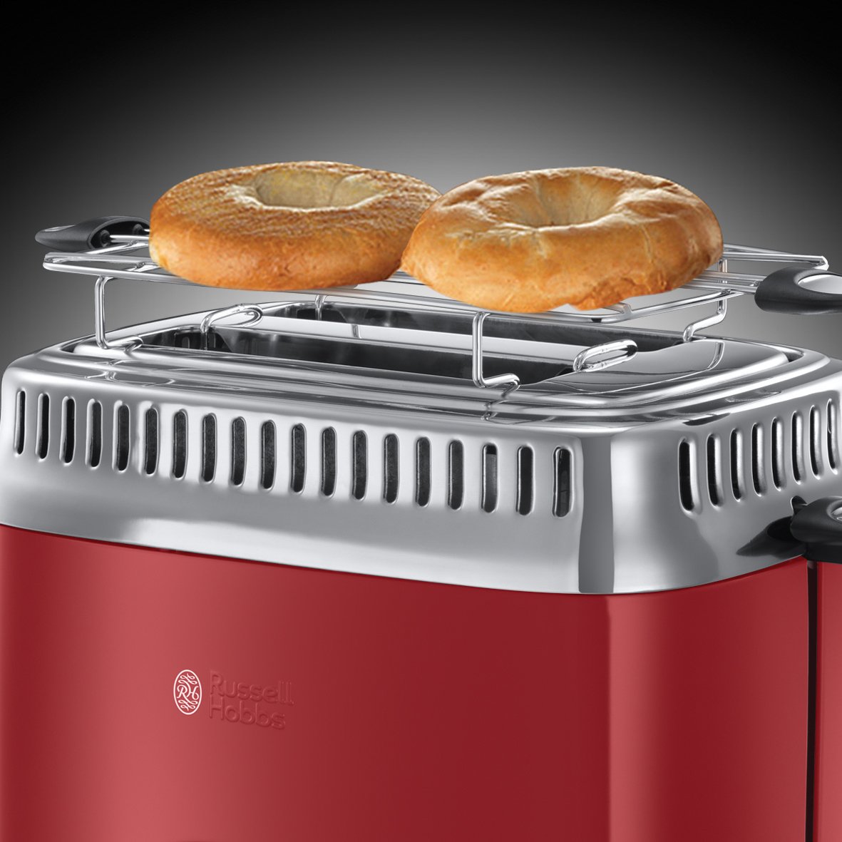 Russell Hobbs Toaster [for 2 slices] Retro Stainless Steel Red (Countdown display in retro design, includes bun warmer, 6 browning levels + defrost & reheat function, 1300W) Vintage 21680-56
