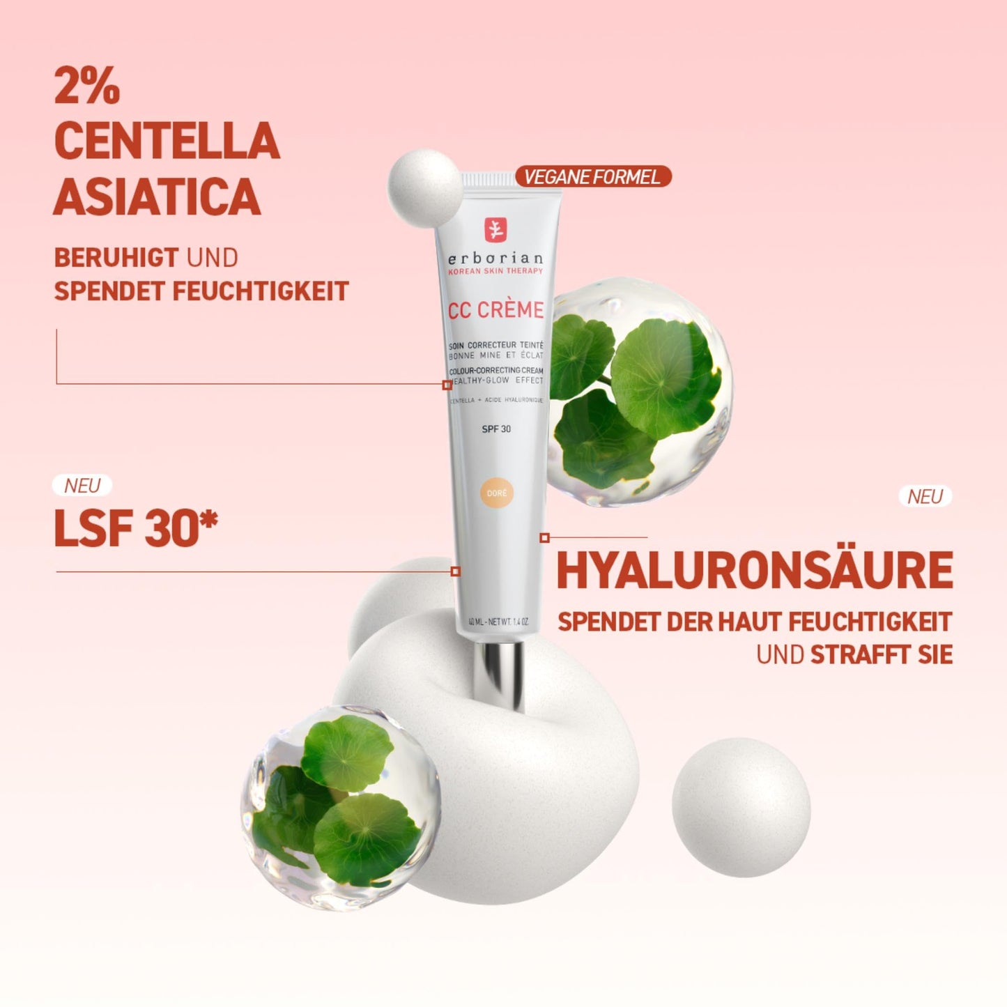 Erborian - CC Crème with Centella Asiatica - High-Definition Illuminating Facial Cream and Make-up - Sun Protection SPF 30 - Korean Cosmetics - Deep 40 ml - 6AA10537