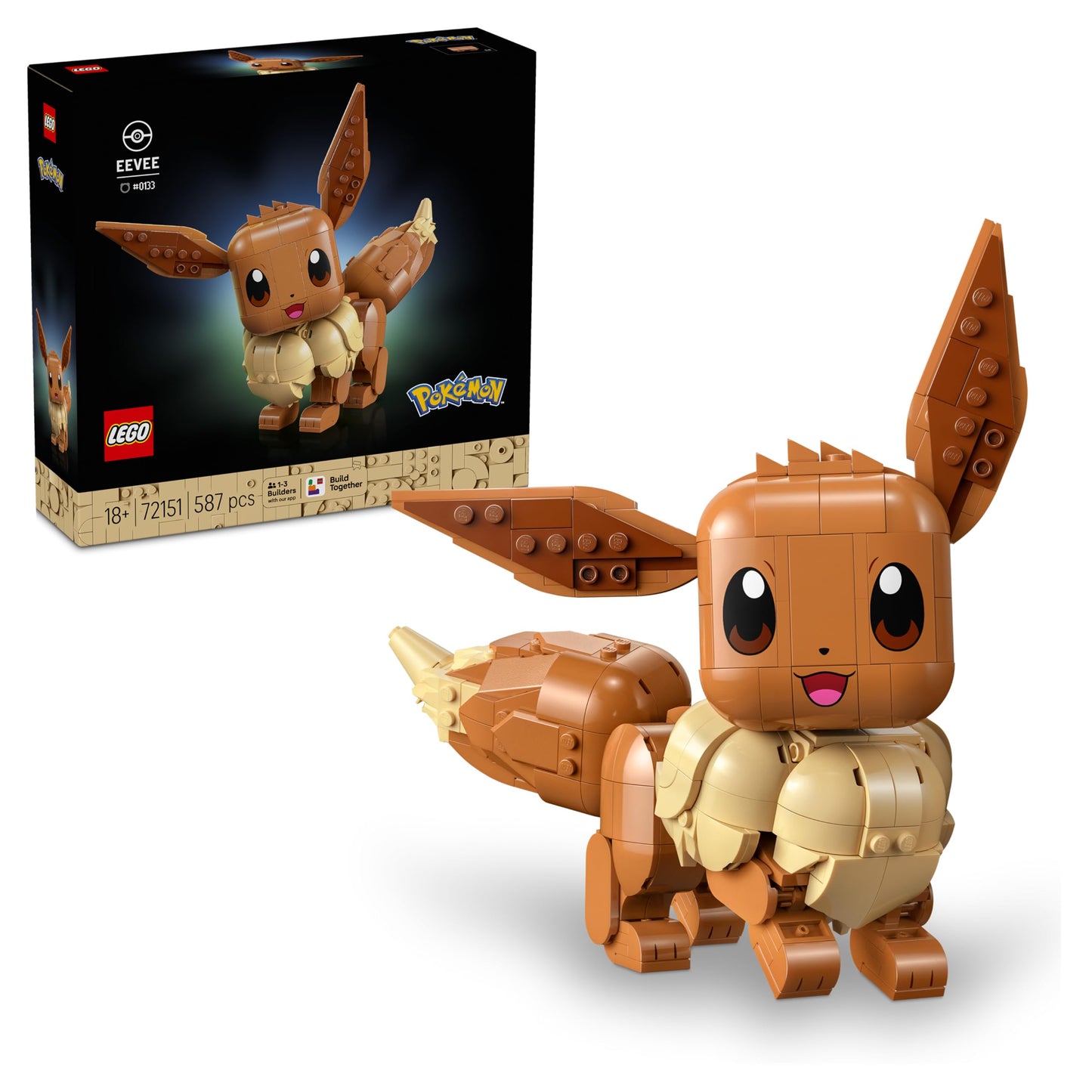 LEGO Pokémon Eevee figure - building set for adults - anime model building with movable limbs, ears and tail - DIY decoration for room or desk - collector's gift idea for gaming fans - 72151