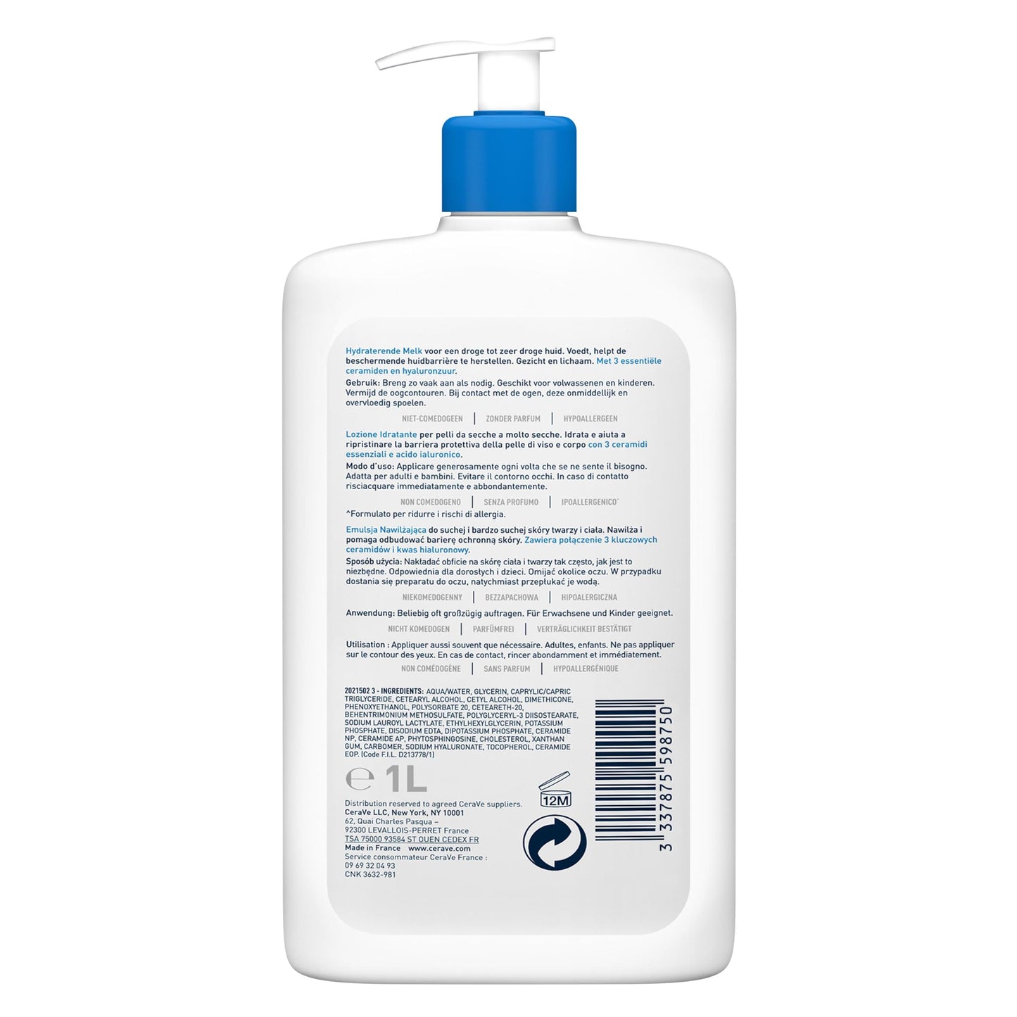 CeraVe moisturizing lotion, light body lotion suitable for dry to very dry skin and skin prone to neurodermatitis, for body and face, with hyaluronic acid and 3 essential ceramides, 976ml - MB106300