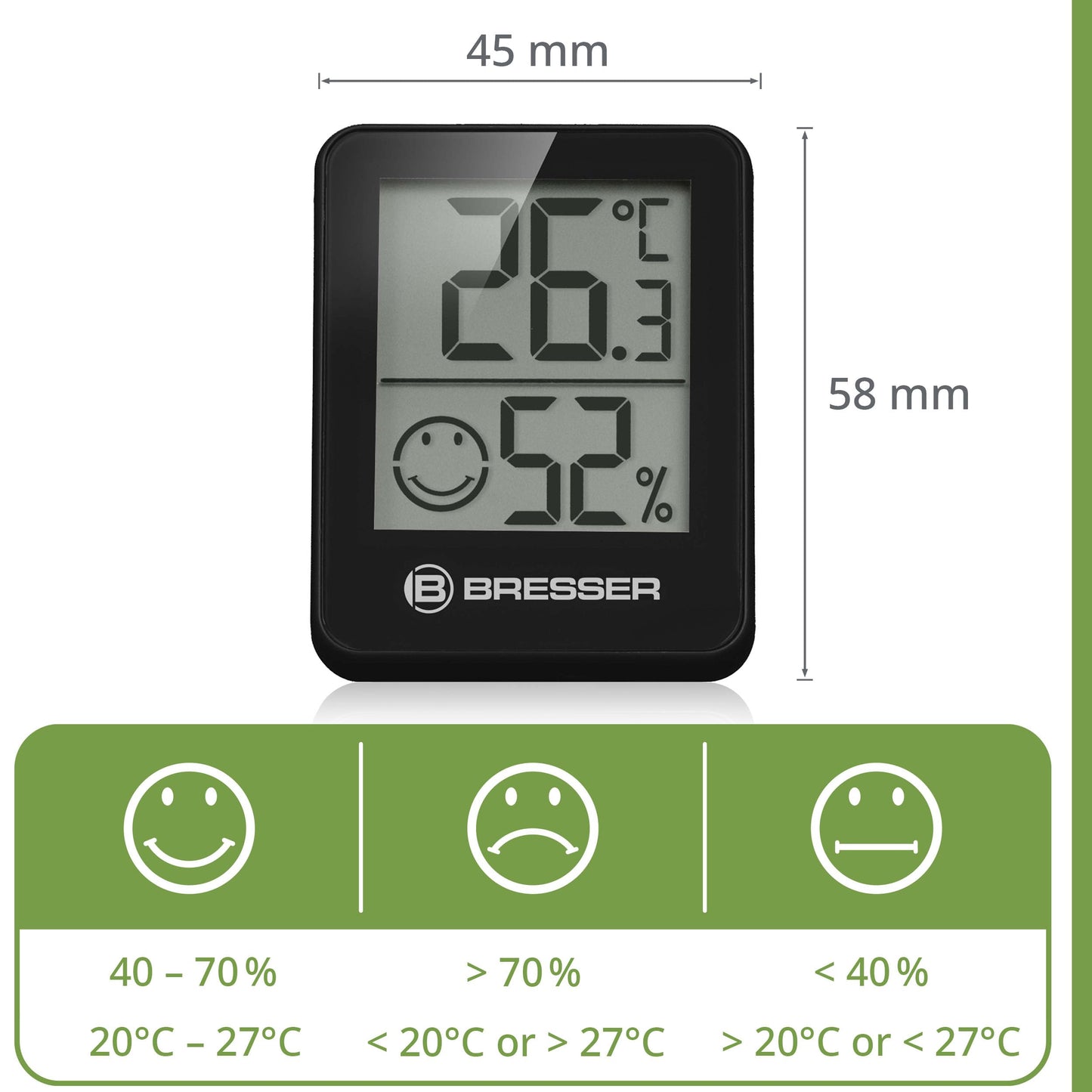 Bresser set of 6 thermometer hygrometers - digital room thermometer for checking interior humidity, suitable for refrigerators, wall mounting and magnet, mold prevention - indicator smiley, black - 7000015CM3000