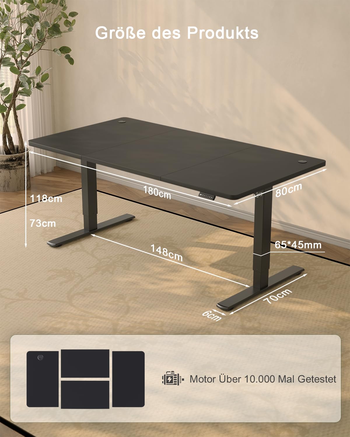 JUMMICO Height-adjustable desk with USB charging port, desk height-adjustable electric 180 x 80 cm, stand-sit table, standing desk, adjustable computer table, standing desk, black - 0403