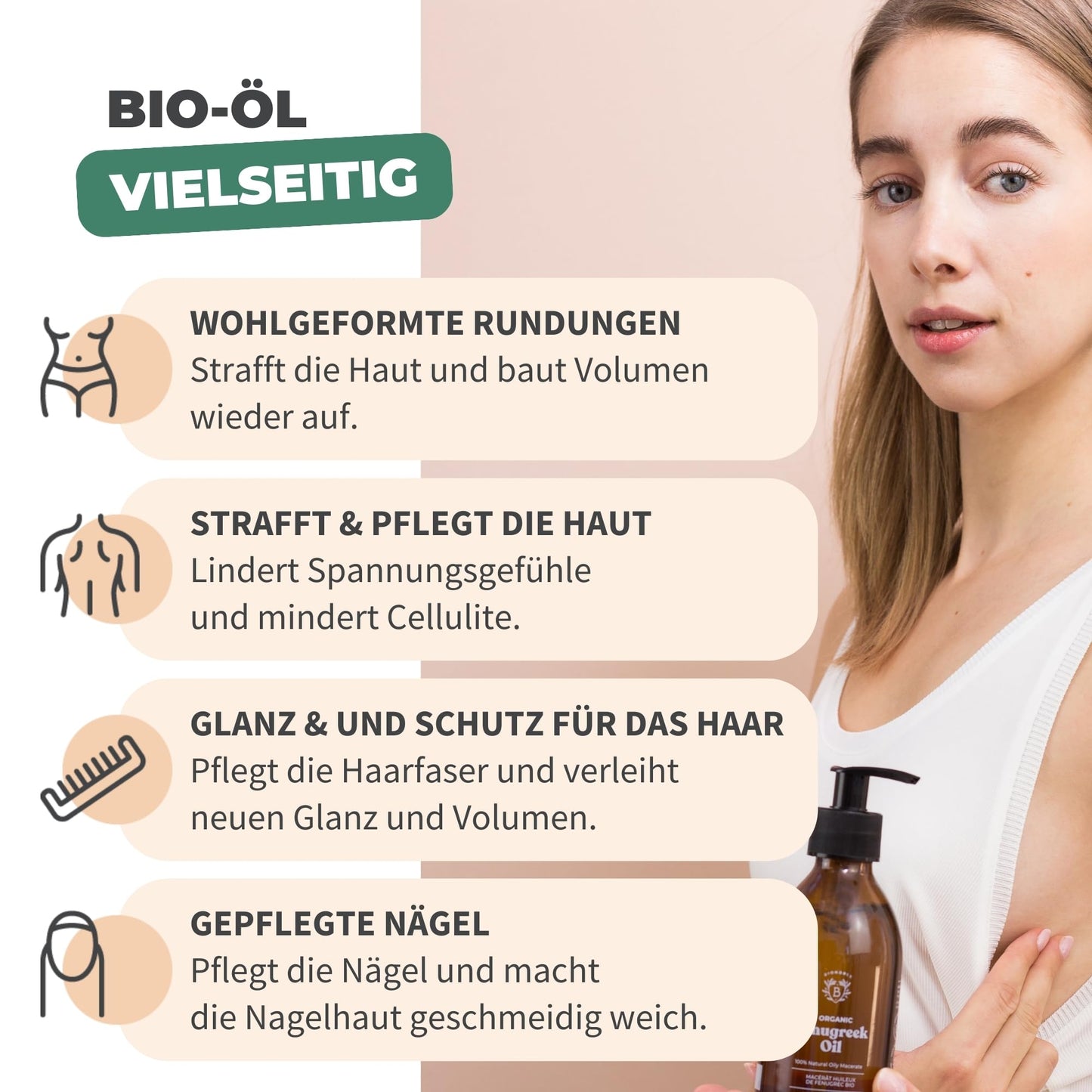 BIONOBLE Organic Fenugreek Oil - Firms and shapes breasts and buttocks - 100% Natural Fenugreek Oil - Odorless oil macerate from seeds - Organic Fenugreek Oil - Glass bottle with pump - 200ml - France