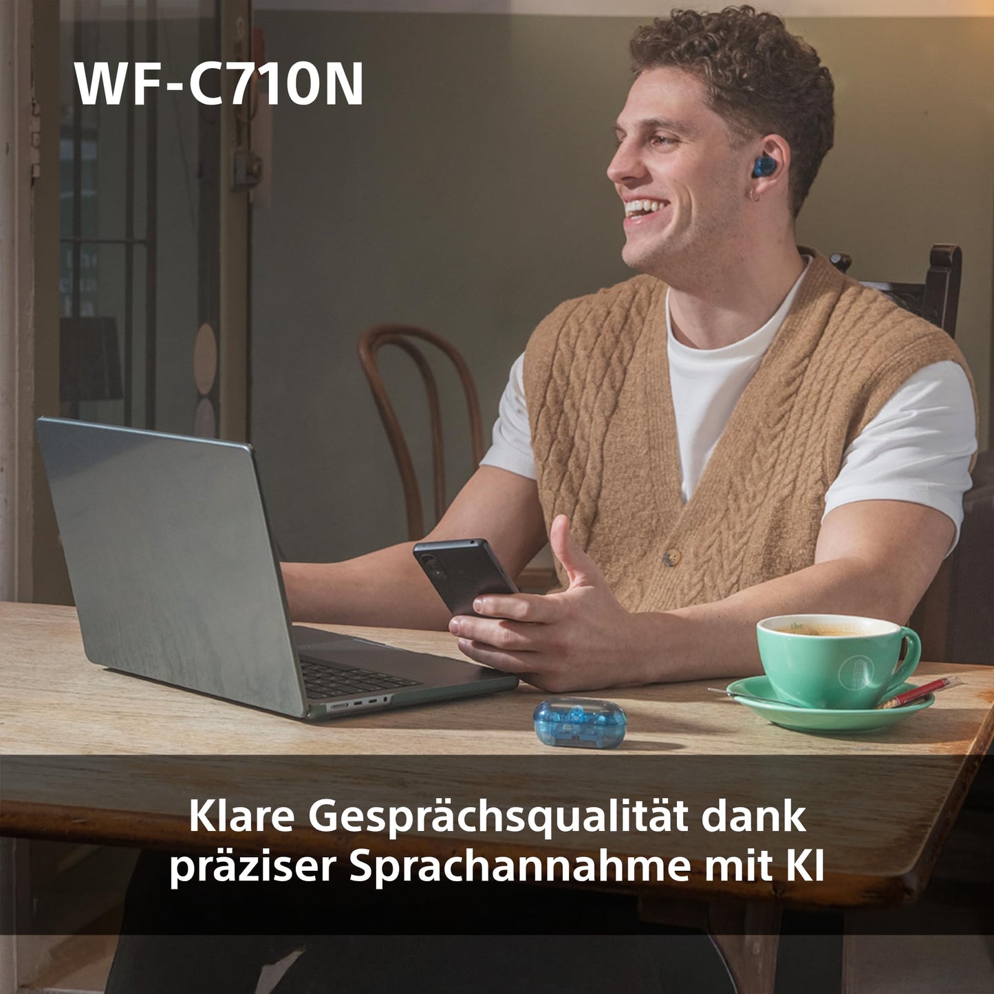 Sony WF-C710N - Truly Wireless Noise Canceling Earphones, lightweight, touch operation, multipoint connection, IPX4, up to 40h battery, quick charging, iOS and Android compatible, Glass Blue - WFC710NL.CE7