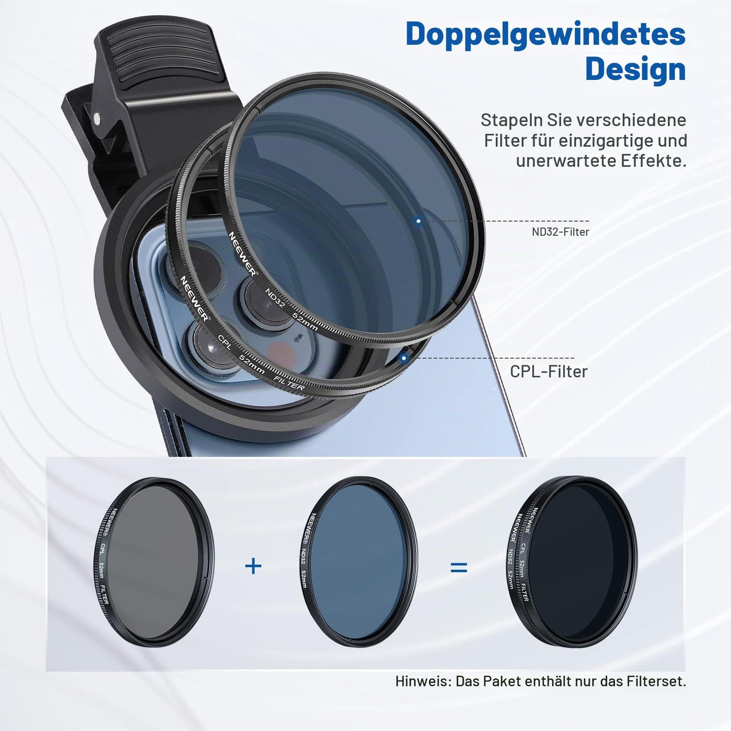 NEEWER 52mm ND CPL Star 4 Gradient Filter Set with Cell Phone Lens Clamp - 10101533