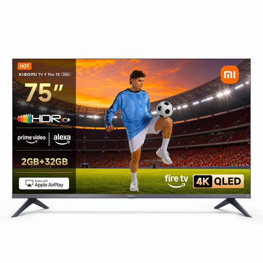 Xiaomi TV F Pro 75 (190 cm), 4K UHD QLED, Smart TV, Fire OS8, Triple Tuner DVB-C/S/S2/T/T2, HDR10+, 60Hz with 120Hz Game Boost Mode, MEMC, Voice control with Alexa, 2GB+32GB, Compatible with Apple AirPlay - L75MB-FPEU