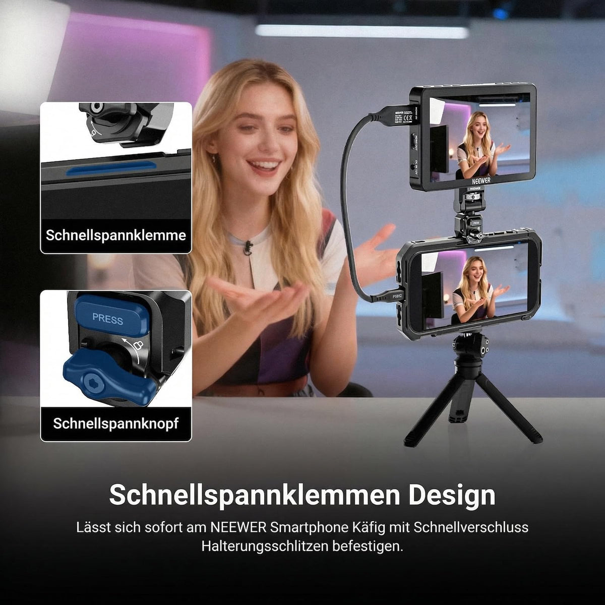 NEEWER suport rapid pentru monitor, montare pentru suport de telefon, stabilizator video, accesorii pentru fotografie mobilă compatibile cu iPhone, Samsung, Android, cameră F700, monitor de câmp, PA127 - 10107830