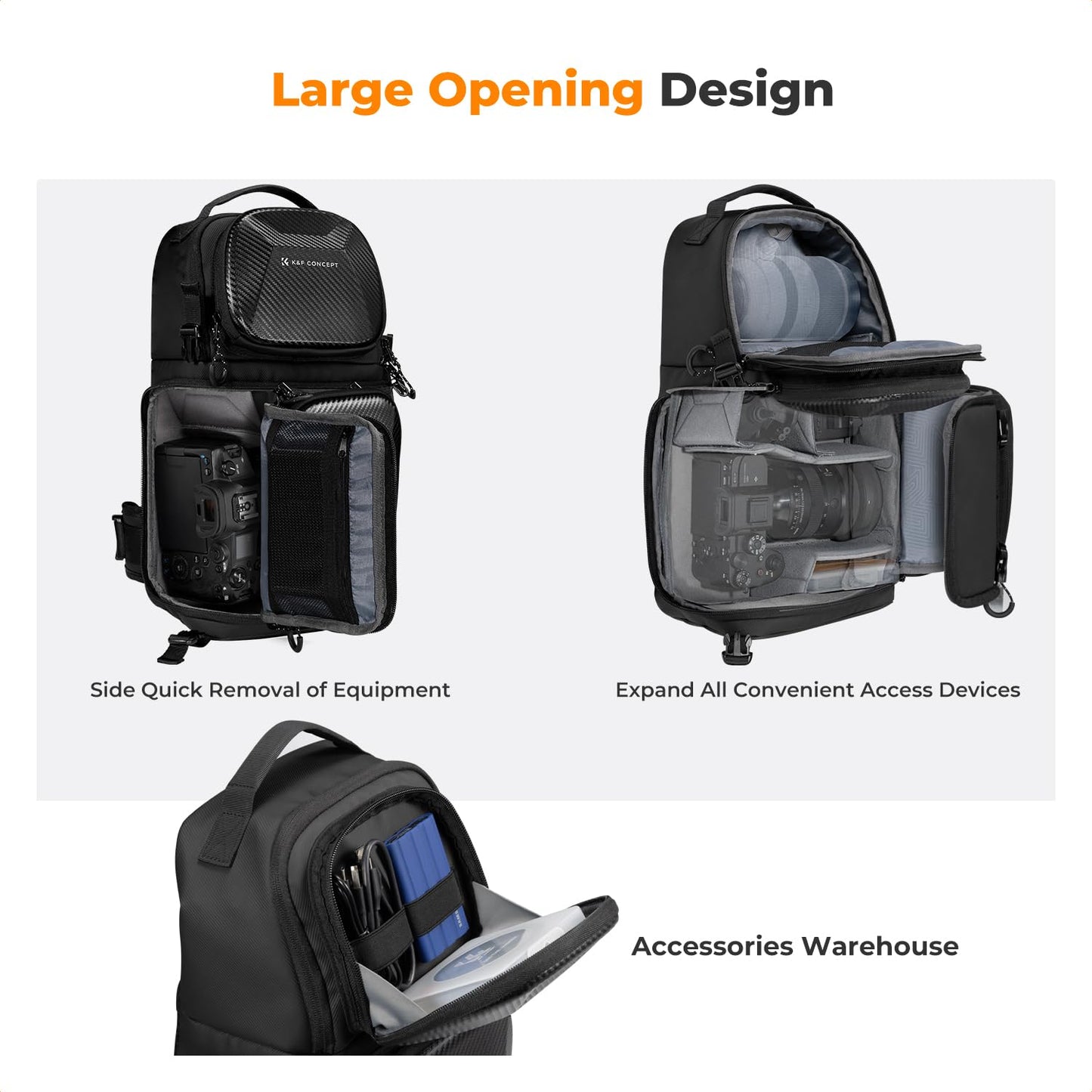 K&F CONCEPT Camera Shoulder Bag, Waterproof Camera Bag, Photography Daily Travel Camera Bag, Bags Photographer Photo Backpack (Black Hard Shell) - KF13.176