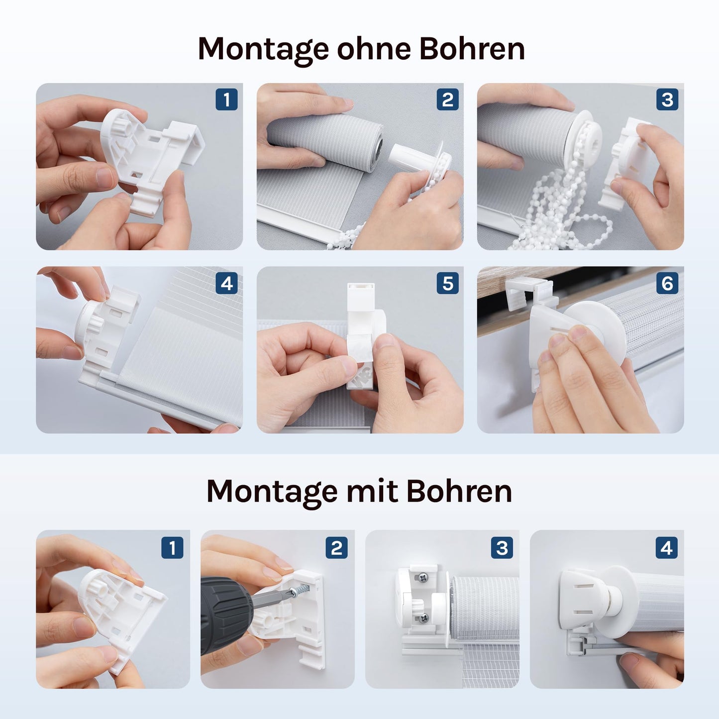 WOLTU Doppelrollo Klemmfix ohne Bohren Weiß B120 x H120 cm, Duo Rollo lichtdurchlässig Fensterrollo für innen verdunkelnd, Zebrarollo mit Kettenzug - Seitenzugrollo für Fenster und Tür - DR5626ws16