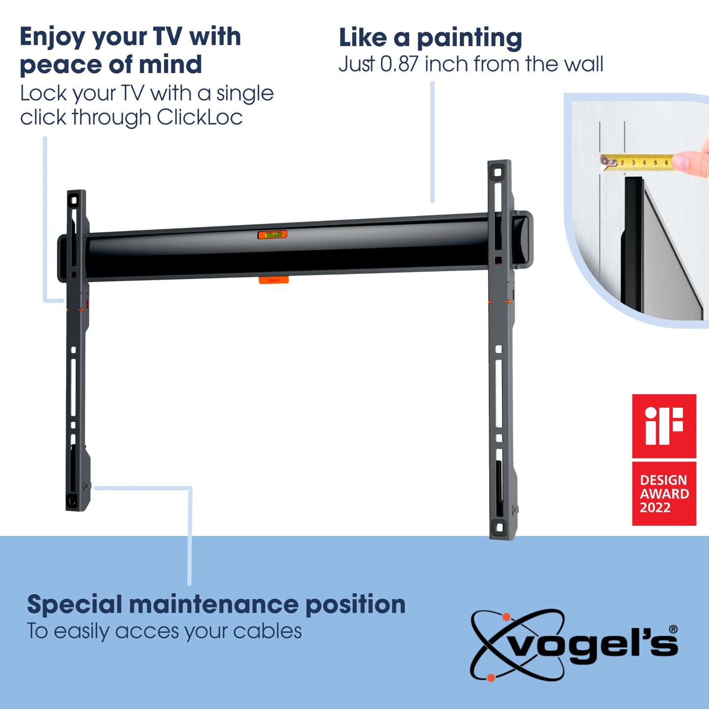 Vogel's Comfort TVM 3605 Flat TV wall mount for 40-100 inch televisions, Max. 75 kg, Max. VESA 600x400, universal compatibility, distance to the wall only 2.2 cm - TVM3605
