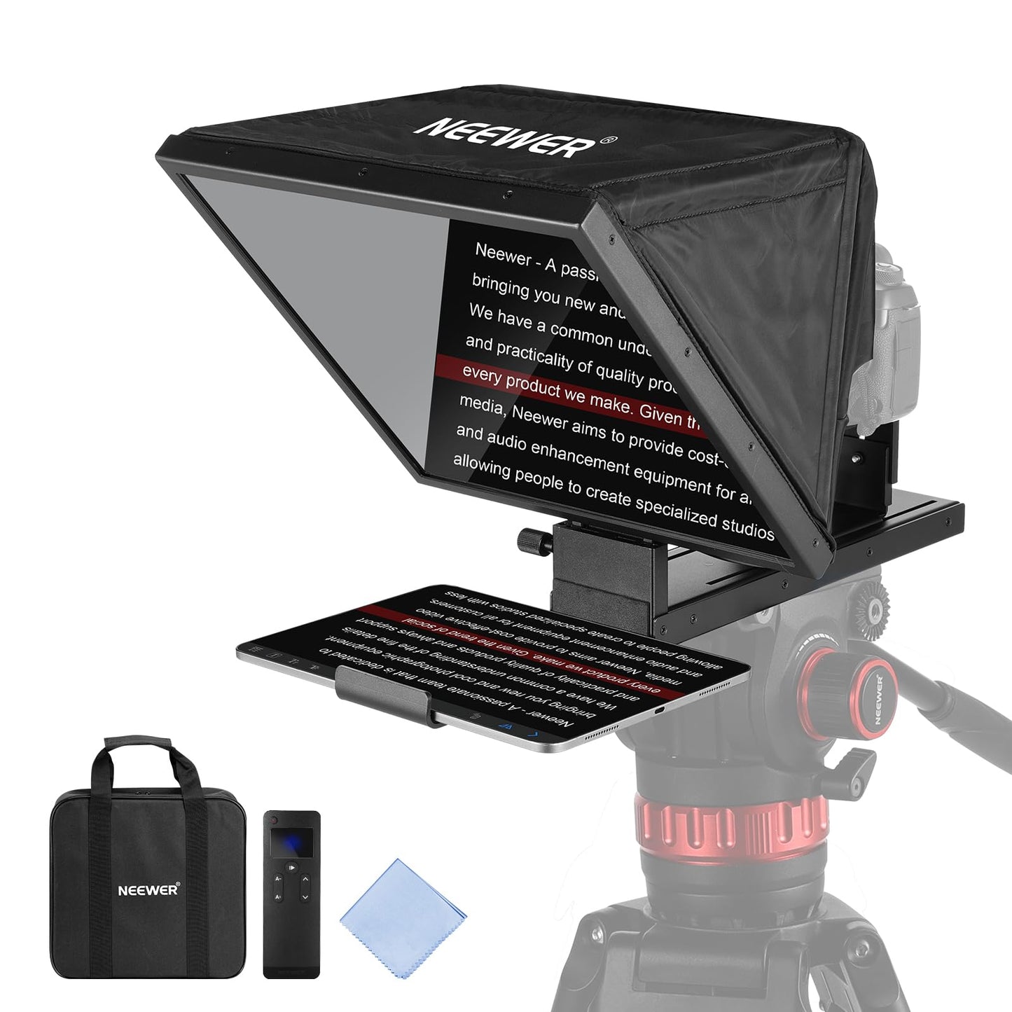 NEEWER Basics X16B Aluminum Alloy, Liftable Teleprompter 16" for iPad Tablet, DSLR Camera, Remote Control and App Control, Compatible with iOS and Android, Pro for Online and Live Streaming