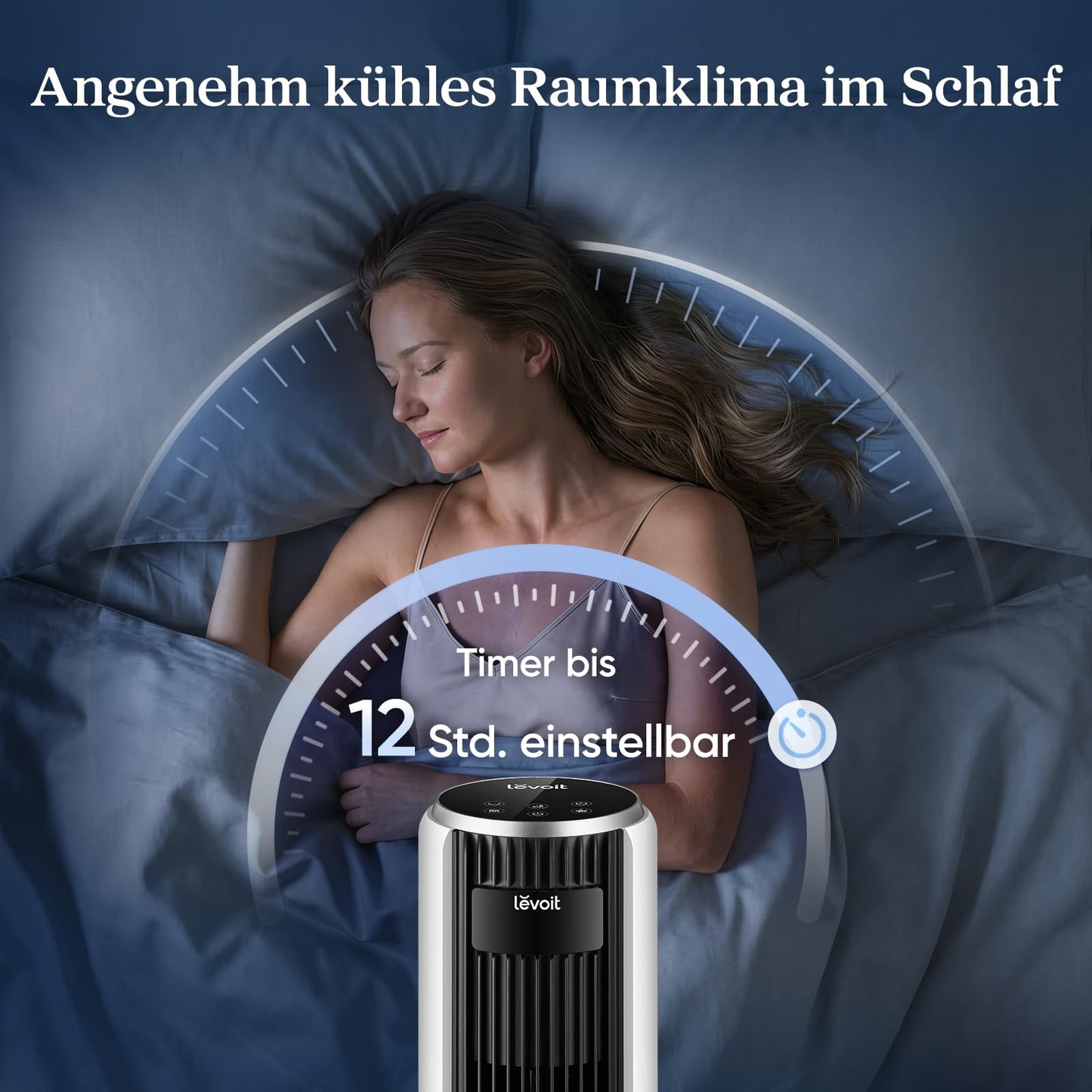 Levoit - DC motor tower fan - 20dB very quiet fan - 4 modes/12 levels/12 hour timer - remote control & cooling - tower fan with 7.9m/s speed - 24W pedestal fan - white, 92 cm - LTF-F362-WEU