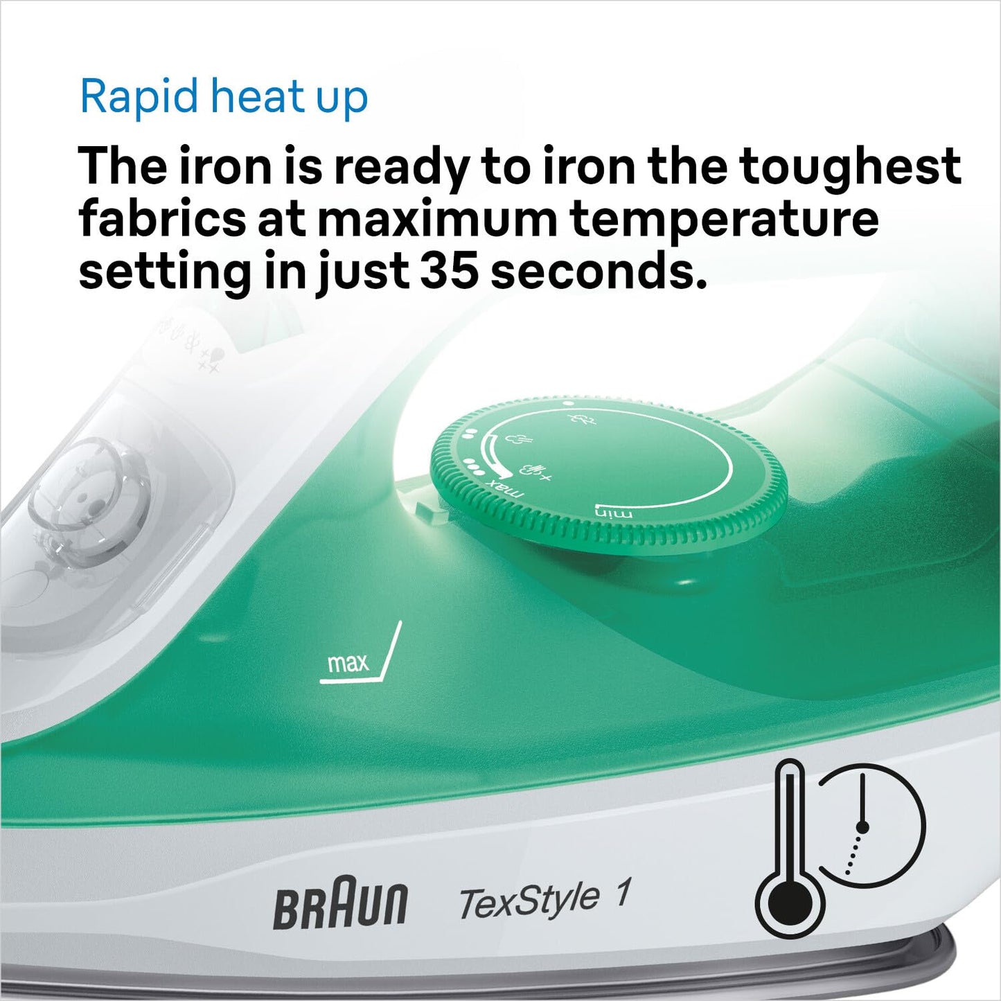 Braun TexStyle 1 steam iron SI 1040GR - iron with SuperCeramic soleplate, vertical steam, 2000 watts, green - SI1040GR