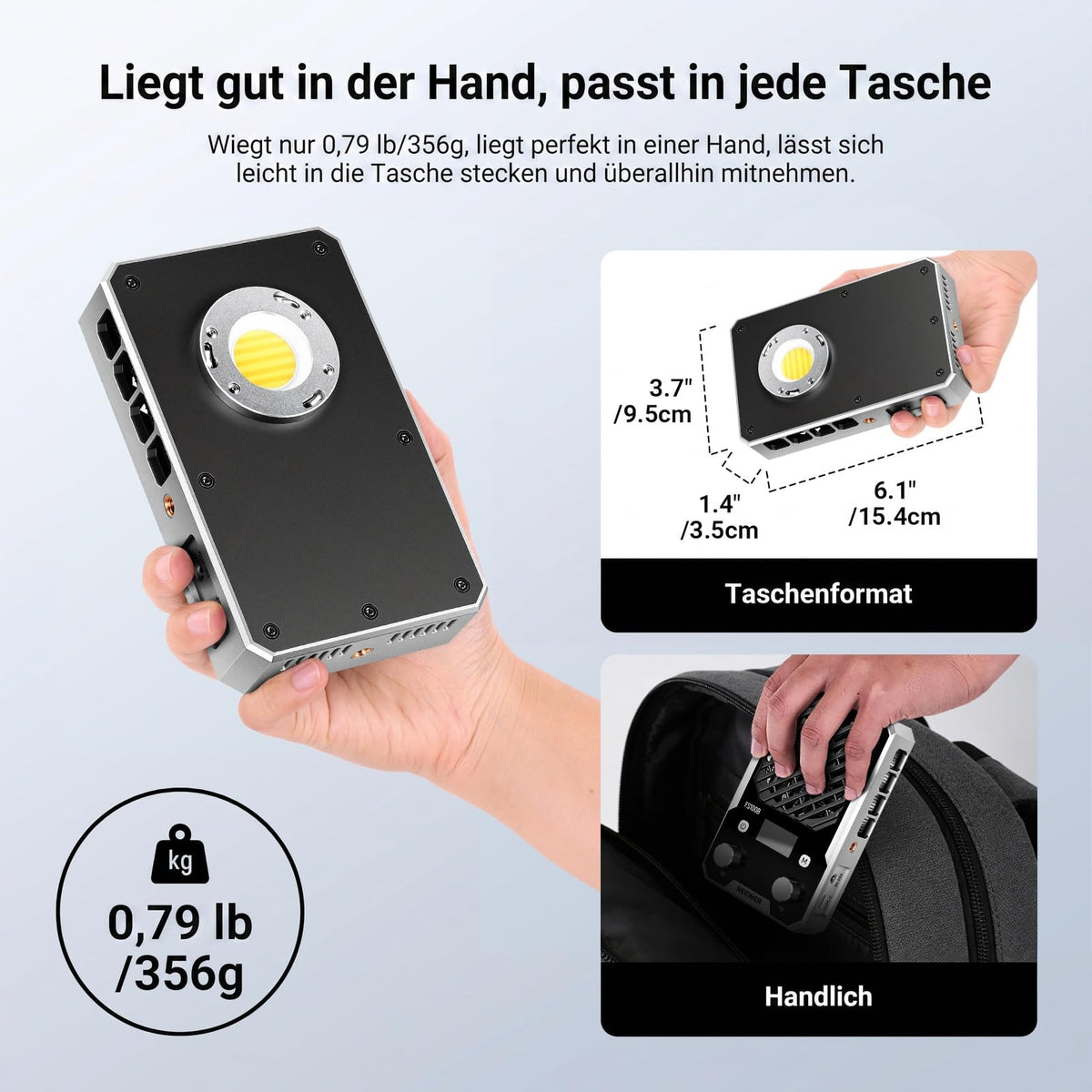 NEEWER 100W ultracompact LED Videolumină cu aplicație și control prin panou, lampă video bi-color COB de dimensiuni reduse cu putere constantă a luminii, 4 curbe de atenuare, 2700K–6500K, CRI 96+, FS100B