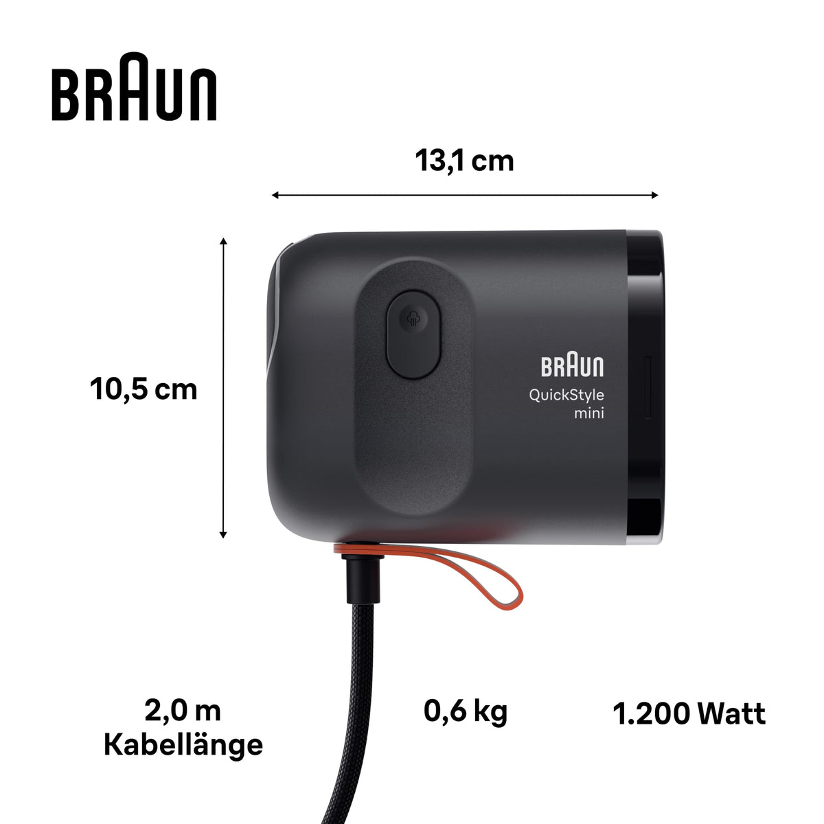 Braun QuickStyle mini - Fier de călcat cu aburi, până la 20 g/min putere de abur, Negru - GS1071BK