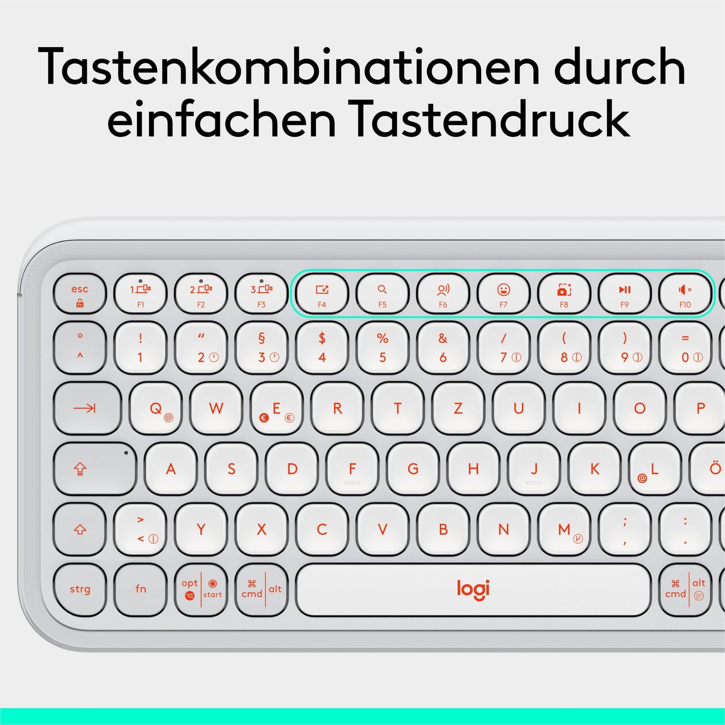 Logitech POP ICON Keys wireless Bluetooth keyboard, comfortable typing, programmable keys, easy switch between up to 3 devices, for notebook, tablet, PC, German QWERTZ layout - white - 920-013060