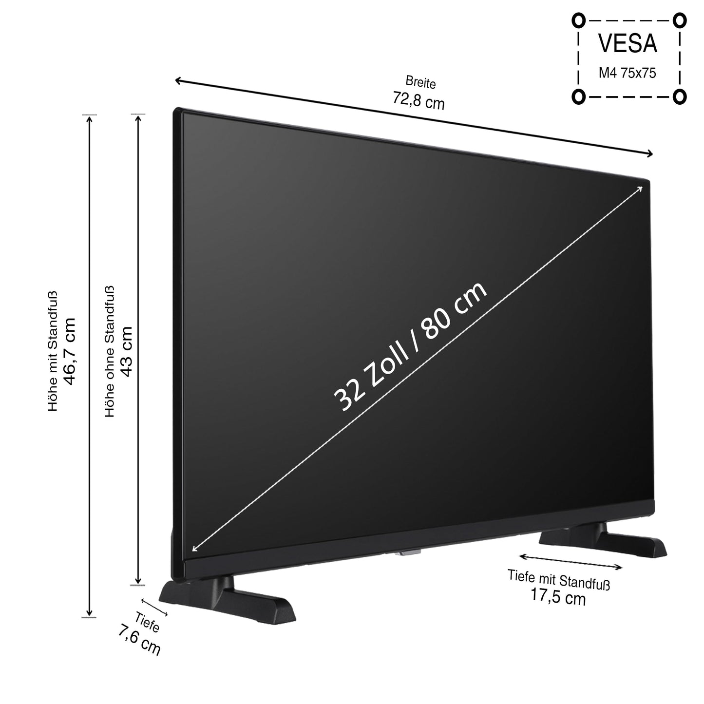 TELEFUNKEN QF32VP750S QLED TV 32 inch Smart TV VIDAA Full HD TV, HDR TV with integrated triple tuner, LED TV black (2026)