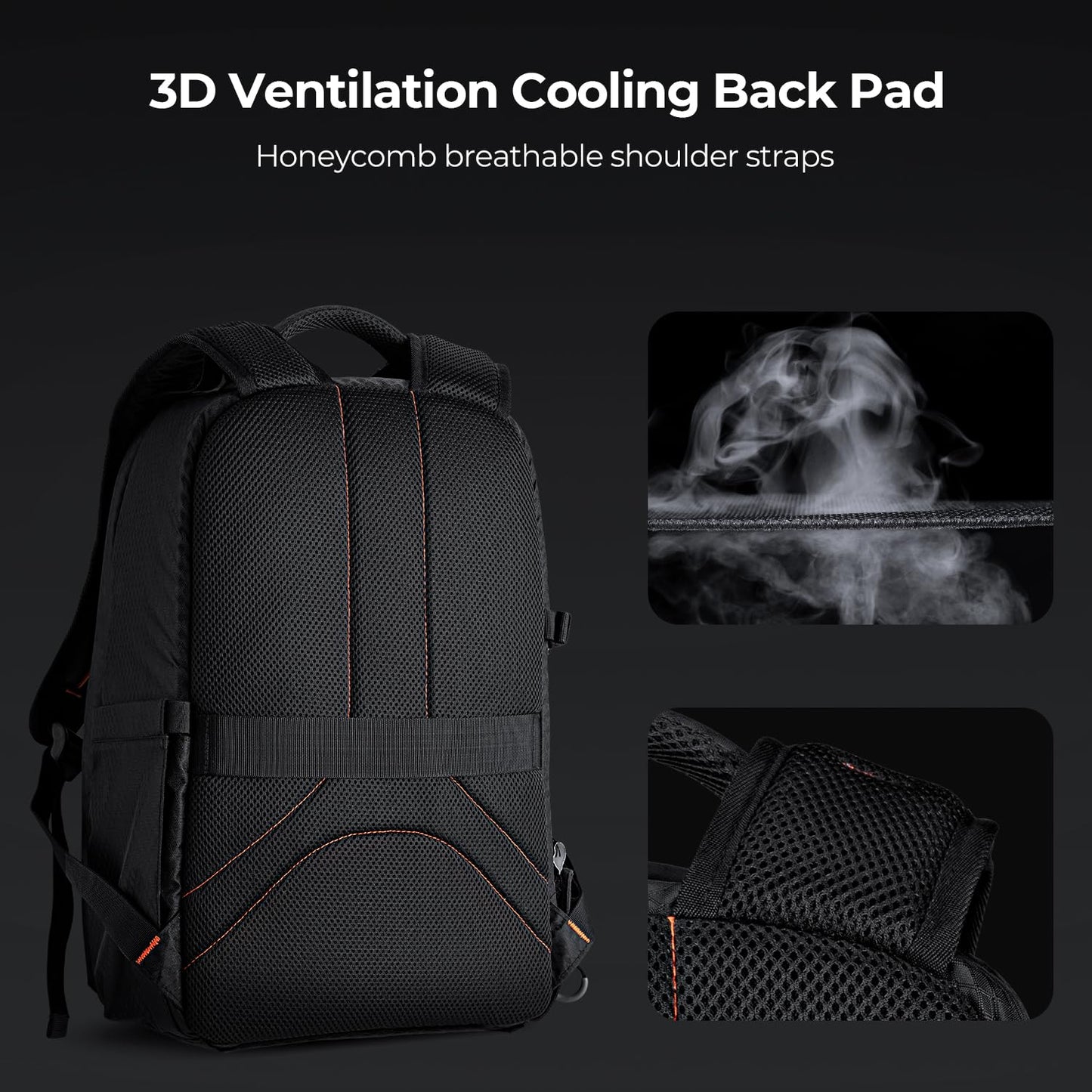 K&F CONCEPT Photo Backpack Waterproof Camera Bag Camera Backpack with Laptop Compartment Compatible with Canon Sony Nikon Olympus SLR/DSLR Camera, Lens and Accessories, Size M (Black+Orange) - KF13.140