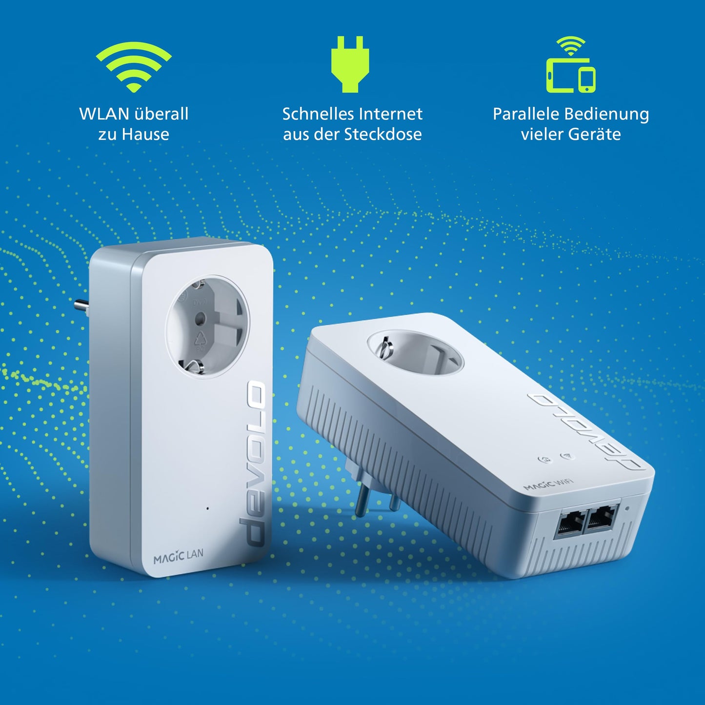 devolo Magic 2 WiFi next Starter Kit, WiFi Powerline Adapter, up to 2,400 Mbit/s, Mesh WiFi socket, 2x Gigabit LAN port, dLAN 2.0, white - 8634