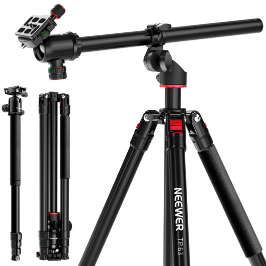 NEEWER 90 inch high horizontal camera tripod monopod with ball head, metal DSLR video travel tripod, Arca type quick release plate and inverted legs, maximum load 10kg/22lbs, TP63