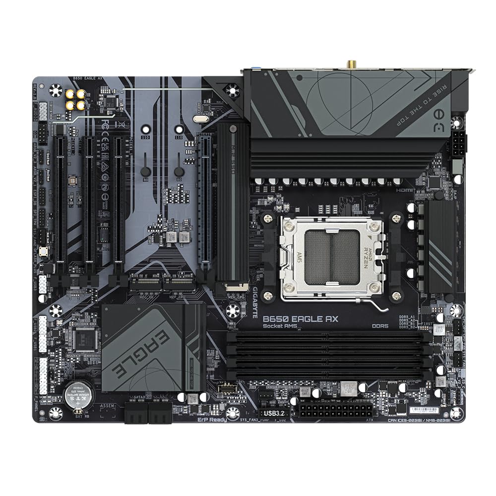 Placa de bază GIGABYTE B650 Eagle AX - Seria AMD Ryzen 9000, VRM cu 12+2+2 faze, până la 7600 MHz DDR5 (OC), 1xPCIe 5.0 + 2xPCIe 4.0 M.2, GbE LAN, WiFi 6E, USB 3.2 Gen 2